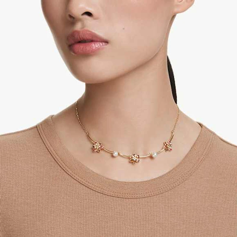 Idyllia necklace, Crystal pearl, Mixed cuts, Flower, Multicolored, Gold-tone plated by SWAROVSKI