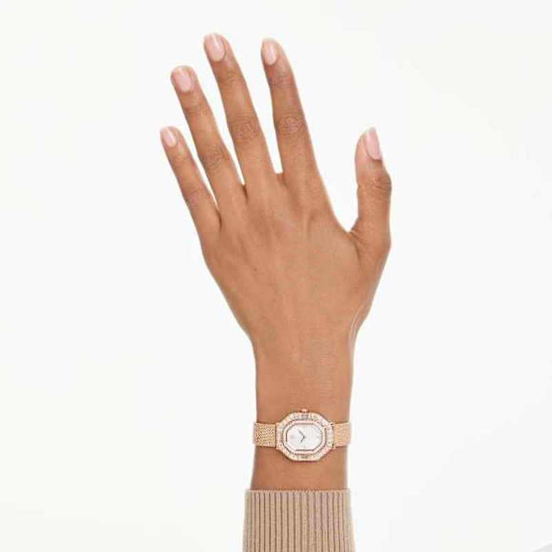 Matrix octagon watch, Metal bracelet, Rose gold tone, Rose gold-tone finish by SWAROVSKI