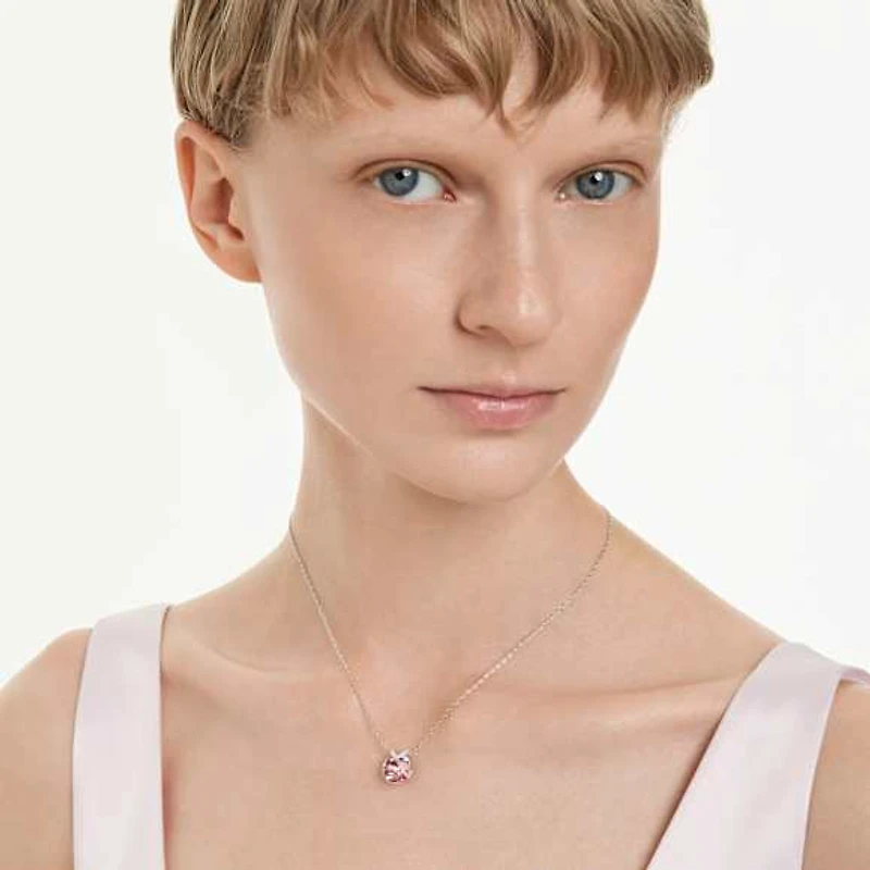 Bella V pendant, Round cut, Pink, Rhodium plated by SWAROVSKI