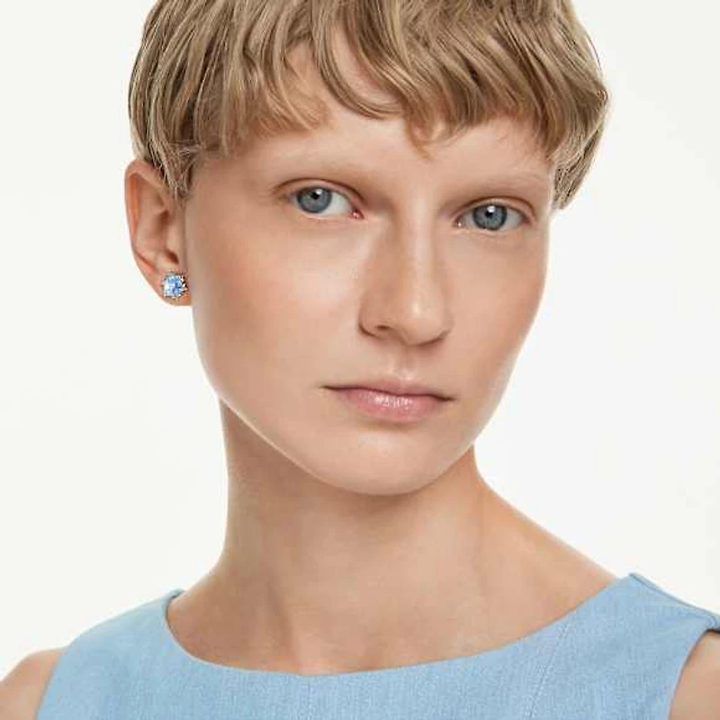 Magic stud earrings, Snowflake, Blue, Rhodium plated by SWAROVSKI