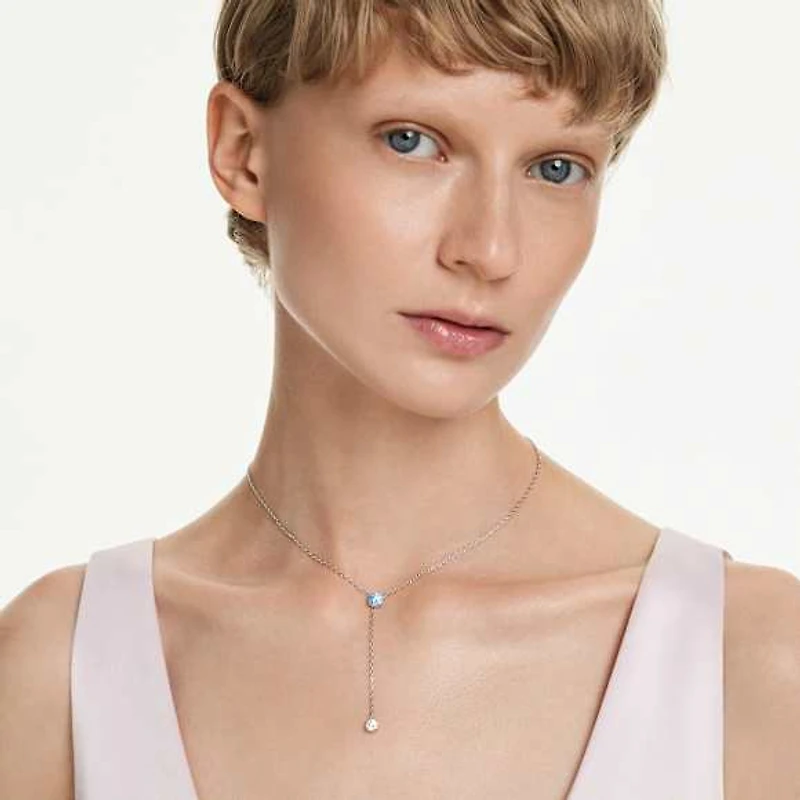 Stilla Attract Y necklace, Round cut, Blue, Rhodium plated by SWAROVSKI