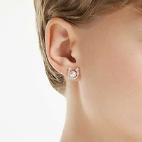 Symbolica stud earrings, Crystal pearl, Pavé, Horseshoe, White, Rose gold-tone plated by SWAROVSKI