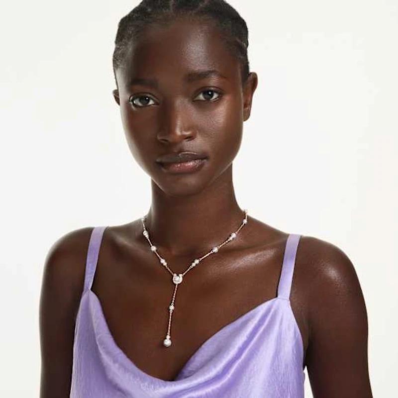 Symbolica Y necklace, Crystal pearl, Pavé, Horseshoe, White, Rose gold-tone plated by SWAROVSKI