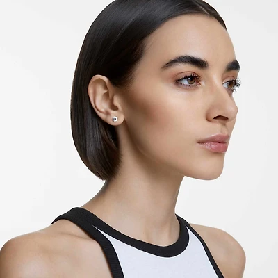 Stilla stud earrings, Round cut, White, Rhodium plated