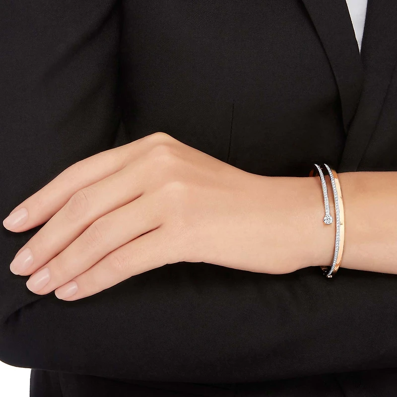 Fresh bangle, Round cut, White, 18K rose gold finish