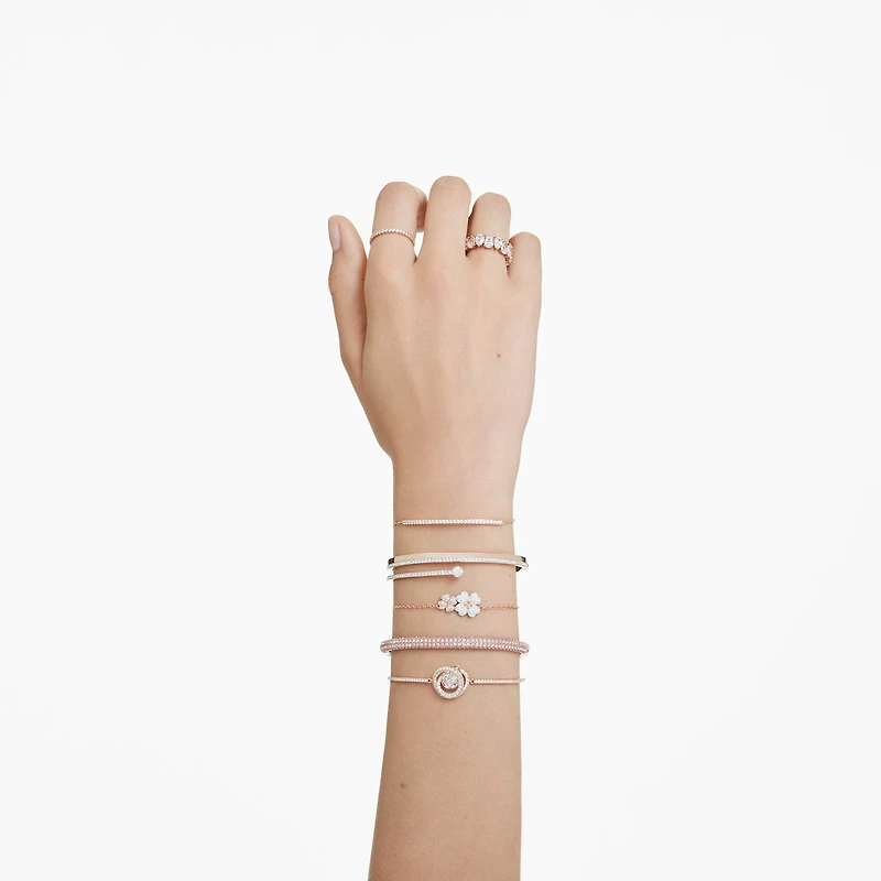 Fresh bangle, Round cut, White, 18K rose gold finish