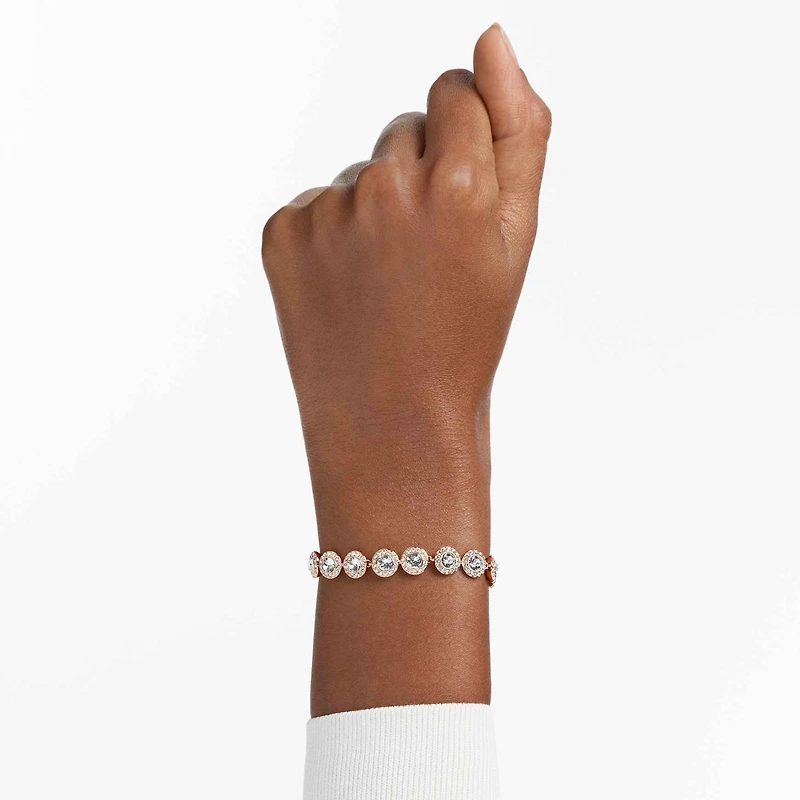 Una Angelic bracelet, Round cut, Pavé, Medium, White, 18K rose gold finish