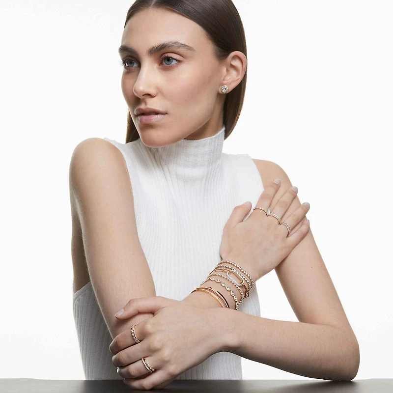 Una Angelic bracelet, Round cut, Pavé, Medium, White, 18K rose gold finish