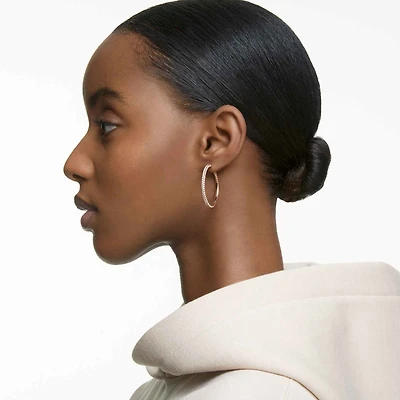 Dextera hoop earrings, Pavé, Large, White, 18K rose gold finish