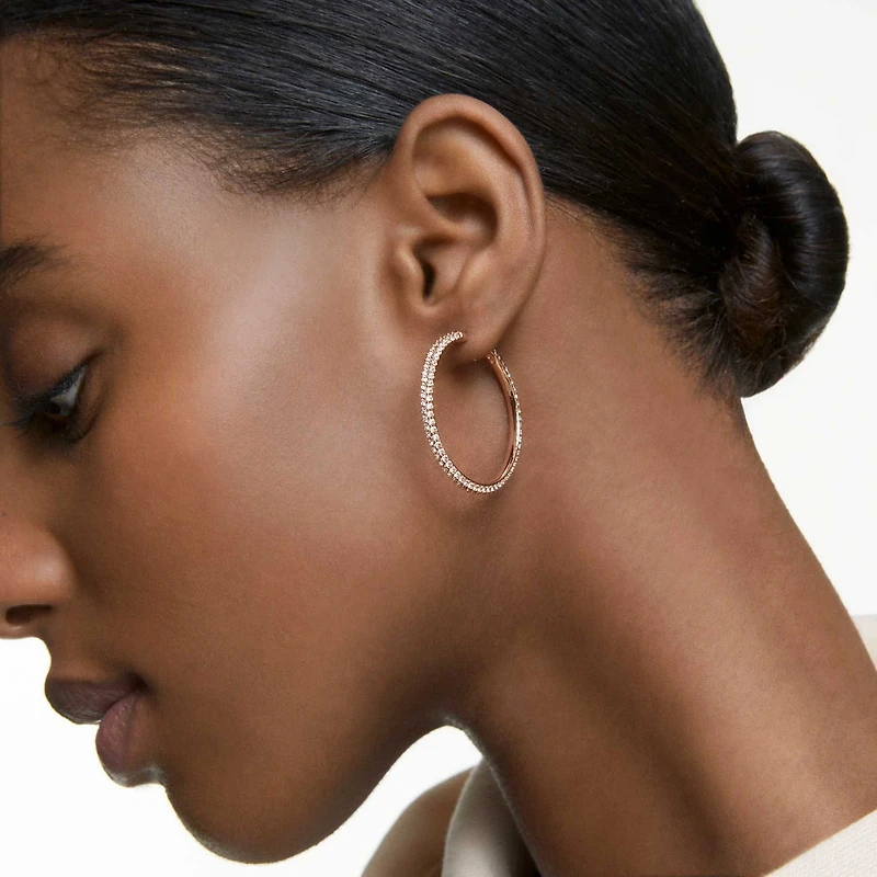 Dextera hoop earrings, Pavé, Large, White, 18K rose gold finish