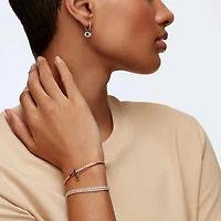 Symbolica hoop earrings, Evil eye, Blue, 18K rose gold finish