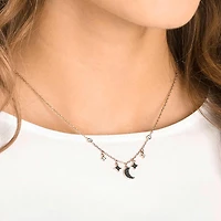 Symbolica necklace, Moon and star, Black, 18K rose gold finish