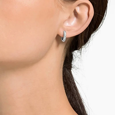Dextera hoop earrings, Pavé, Small, White, Rhodium plated