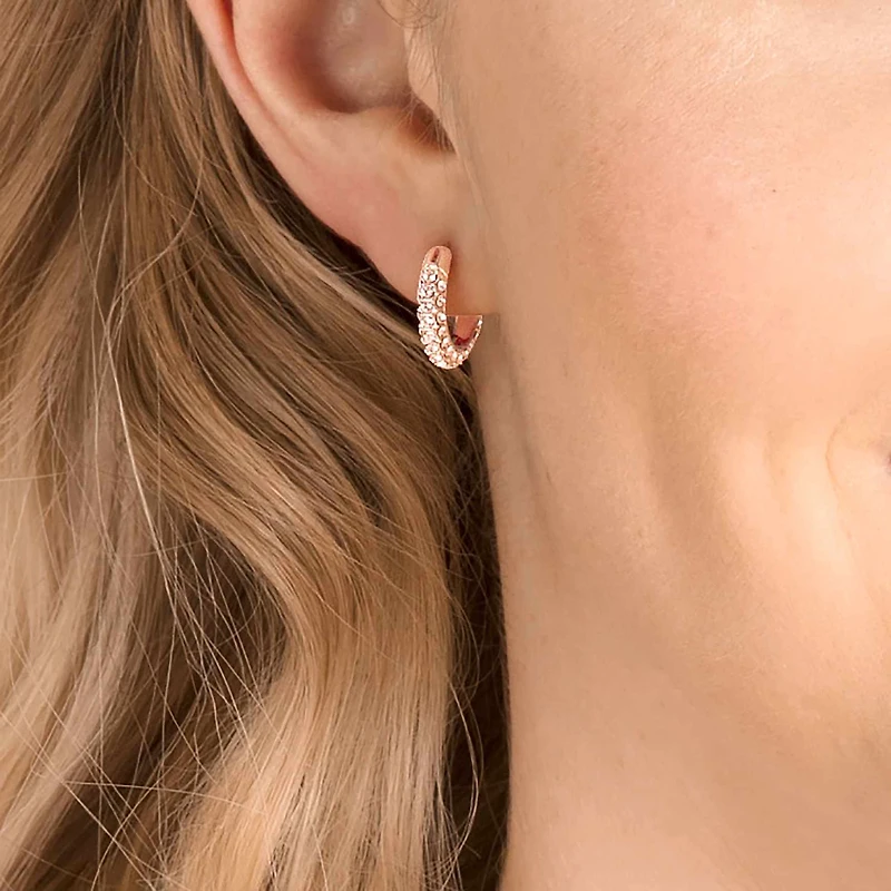 Dextera hoop earrings, Pavé, Small, White, 18K rose gold finish