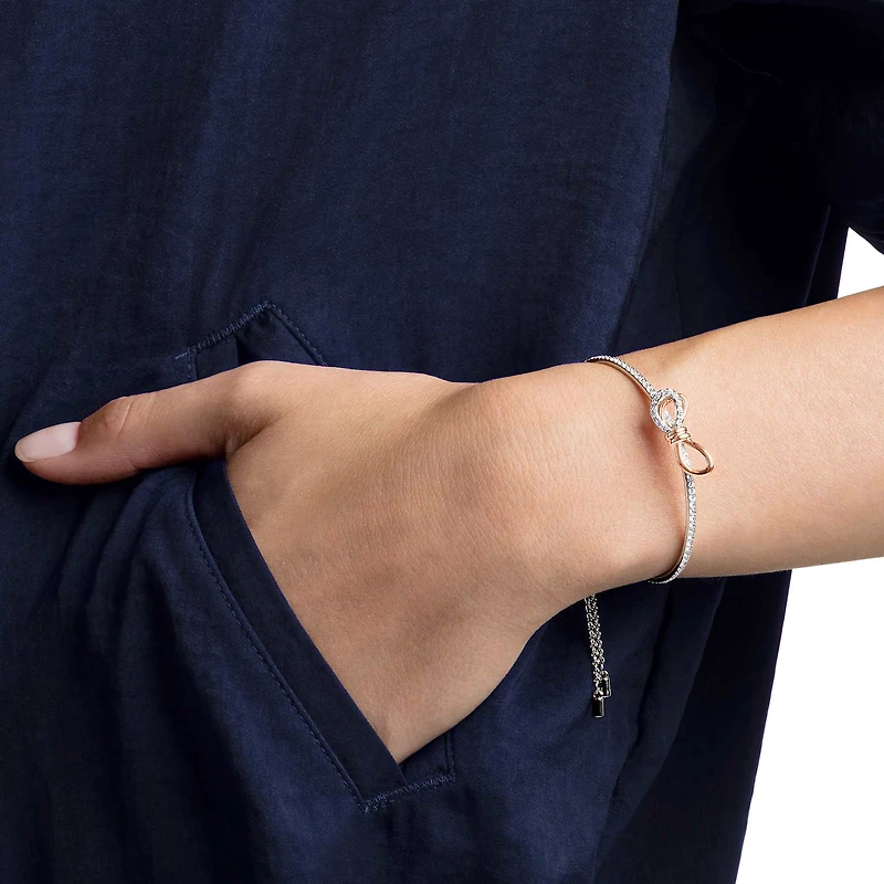 Lifelong Bow bangle, Bow, White, Mixed metal finish by SWAROVSKI