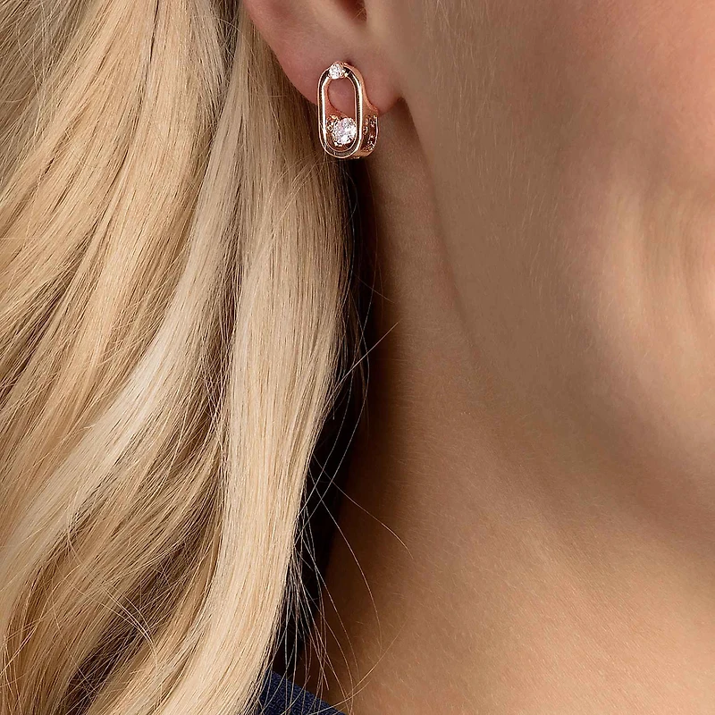 Una stud earrings, Round cut, Oval shape, White, 18K rose gold finish