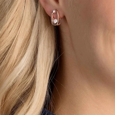 Una stud earrings, Round cut, Oval shape, White, 18K rose gold finish