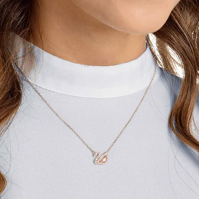 Swan necklace, Swan, Pink, 18K rose gold finish