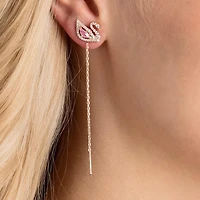 Swan drop earrings, Swan, Pink, Rose gold-tone plated by SWAROVSKI