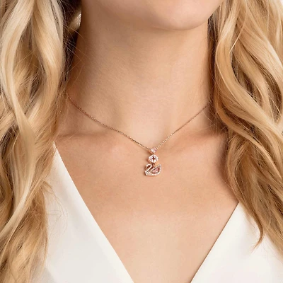 Swan pendant, Swan, Pink, 18K rose gold finish