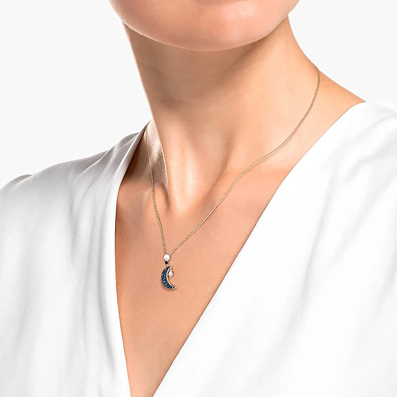 Symbolica pendant, Moon and star, Multicoloured, 18K rose gold finish