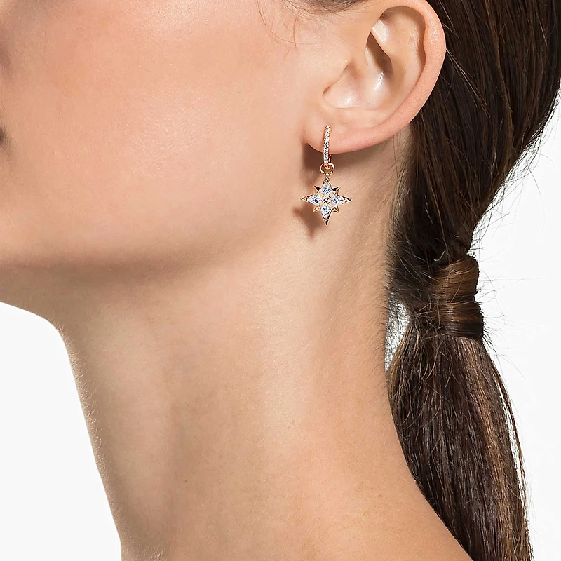 Symbolica drop earrings, Star, White, 18K rose gold finish