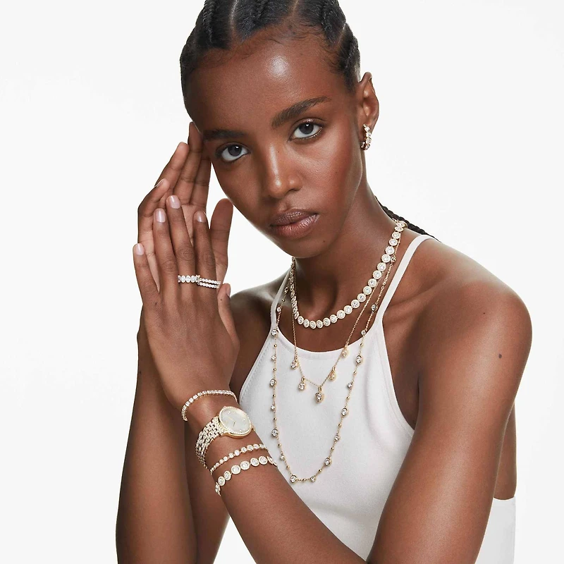 Una Angelic bracelet, Round cut, Pavé, Medium, White, 18K gold finish