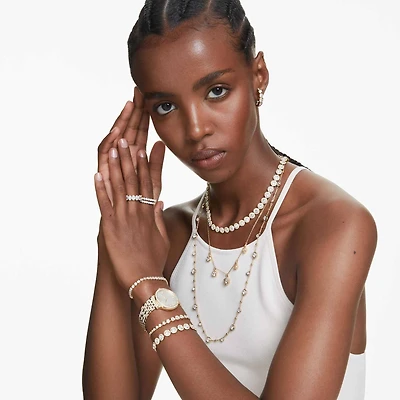 Una Angelic bracelet, Round cut, Pavé, Medium, White, 18K gold finish