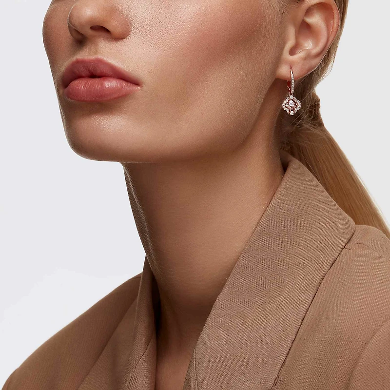 Una drop earrings, Clover, Pink, 18K rose gold finish