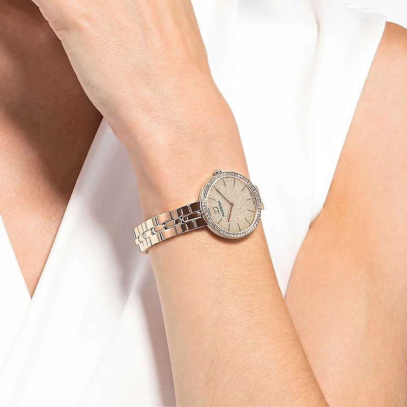 Cosmopolitan watch, Swiss Made, Metal bracelet, Pink, Rose gold-tone finish by SWAROVSKI