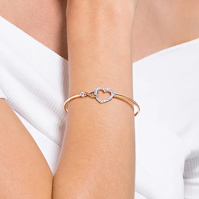 Hyperbola bangle, Infinity and heart, White, Mixed metal finish
