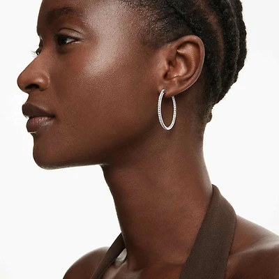 Sommerset hoop earrings, White, Rhodium plated