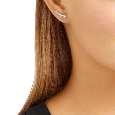 Harley ear cuffs, Round cut, White, Rhodium plated