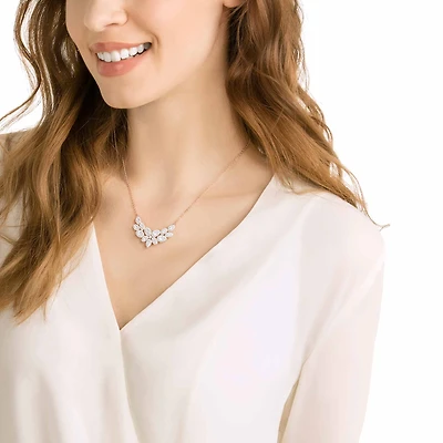 Baron necklace, Leaf, White, Rose gold-tone plated