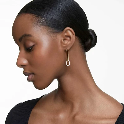 Dextera hoop earrings, Asymmetrical design, White, Mixed metal finish