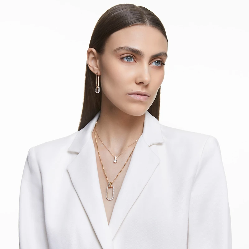 Dextera hoop earrings, Asymmetrical design, White, Mixed metal finish