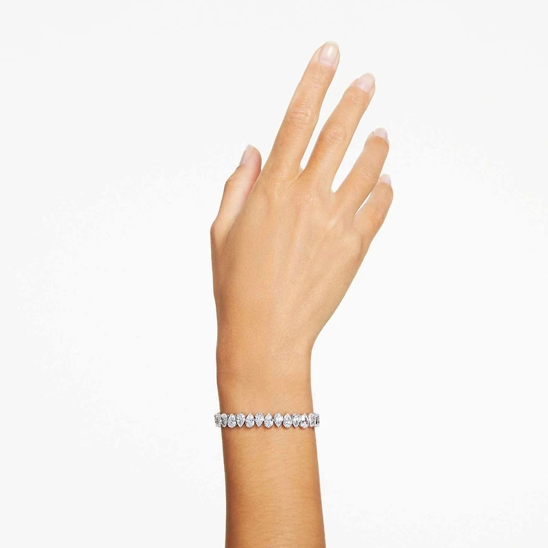 Matrix Tennis bracelet, Pear cut, White, Rhodium plated by SWAROVSKI
