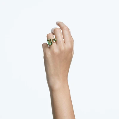 Millenia open ring, Octagon cut, Green, 18K gold finish