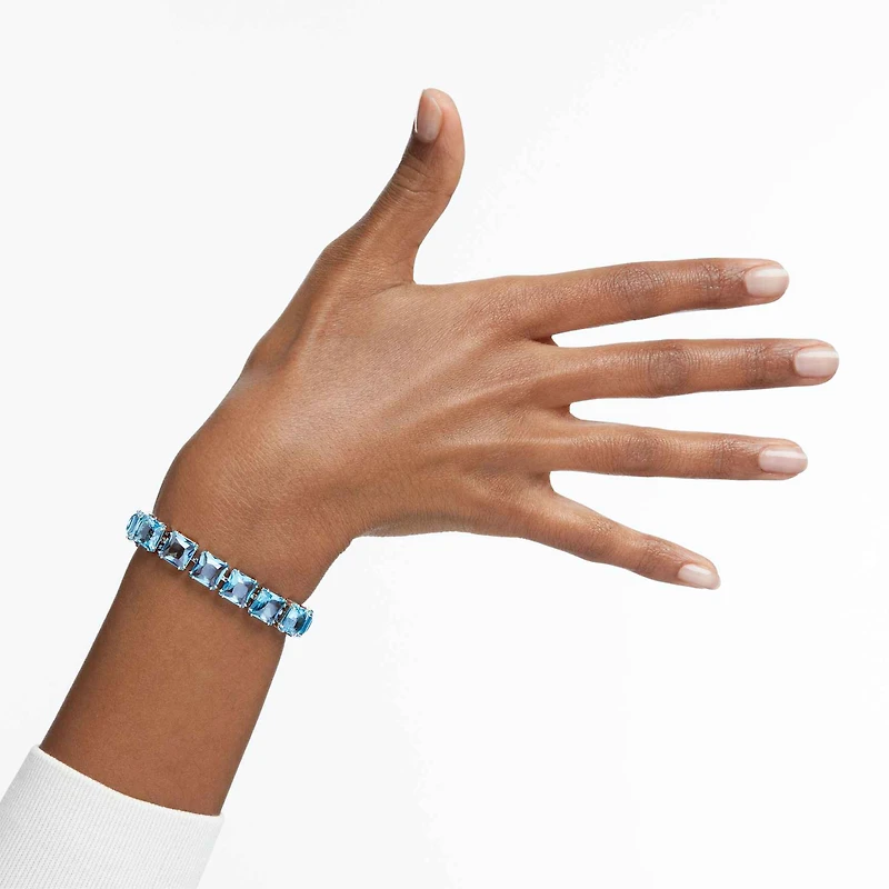 Millenia Tennis bracelet, Square cut, Medium, Blue, Rhodium plated