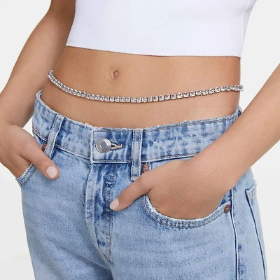 Millenia Belt, Square cut, White, Rhodium plated