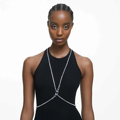 Millenia body chain, Square cut, White, Rhodium plated