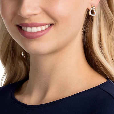 Lovely stud earrings, Heart, White, 18K rose gold finish