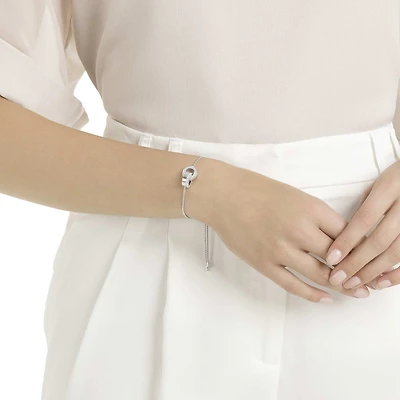 Dextera bracelet, Interlocking loop, White, Rhodium plated