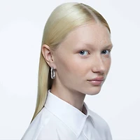 Dextera hoop earrings, Octagon shape, Medium, White, Rhodium plated by SWAROVSKI