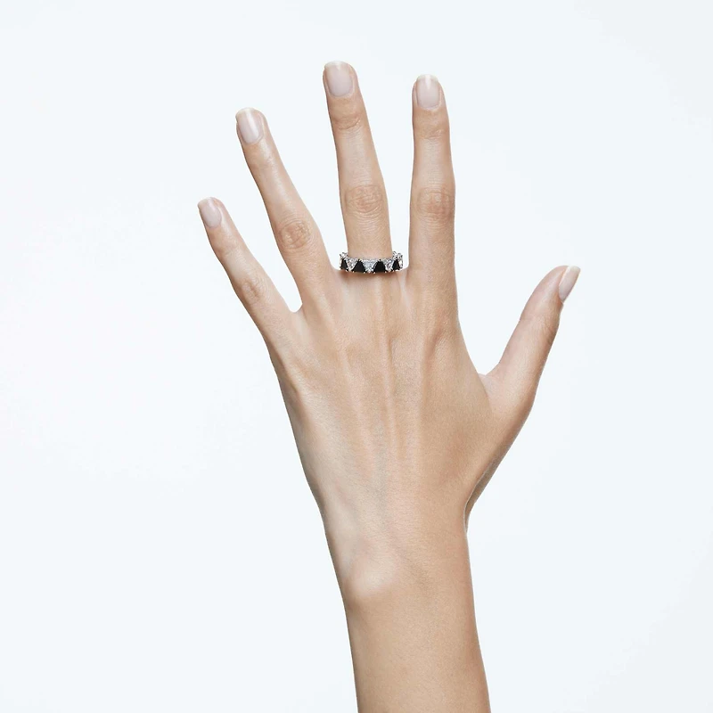 Ortyx cocktail ring, Triangle cut, Black, Rhodium plated by SWAROVSKI