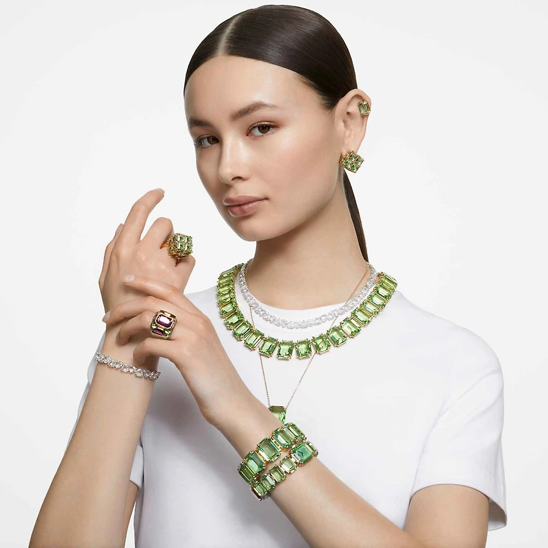 Millenia pendant, Octagon cut, Green, 18K gold finish