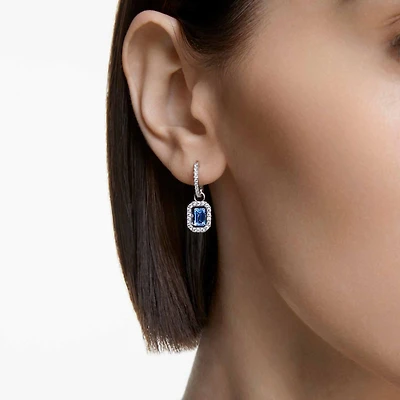 Una drop earrings, Octagon cut, Blue, Rhodium plated