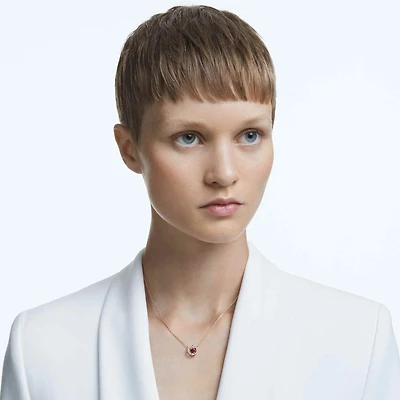 Una pendant, Round cut, Long, Purple, Rose gold-tone plated