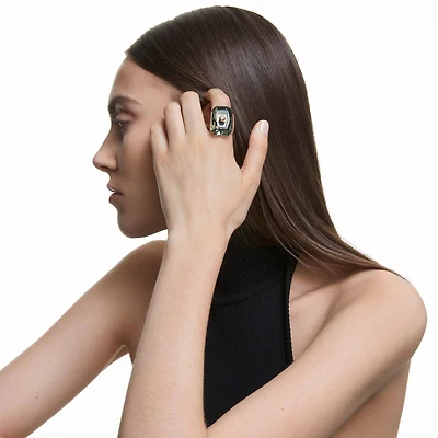 Numina cocktail ring, Octagon cut, Grey, Gold-tone plated