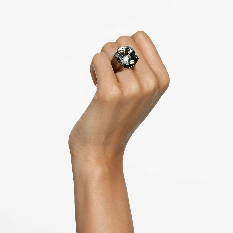 Numina cocktail ring, Octagon cut, Gray, Gold-tone plated by SWAROVSKI
